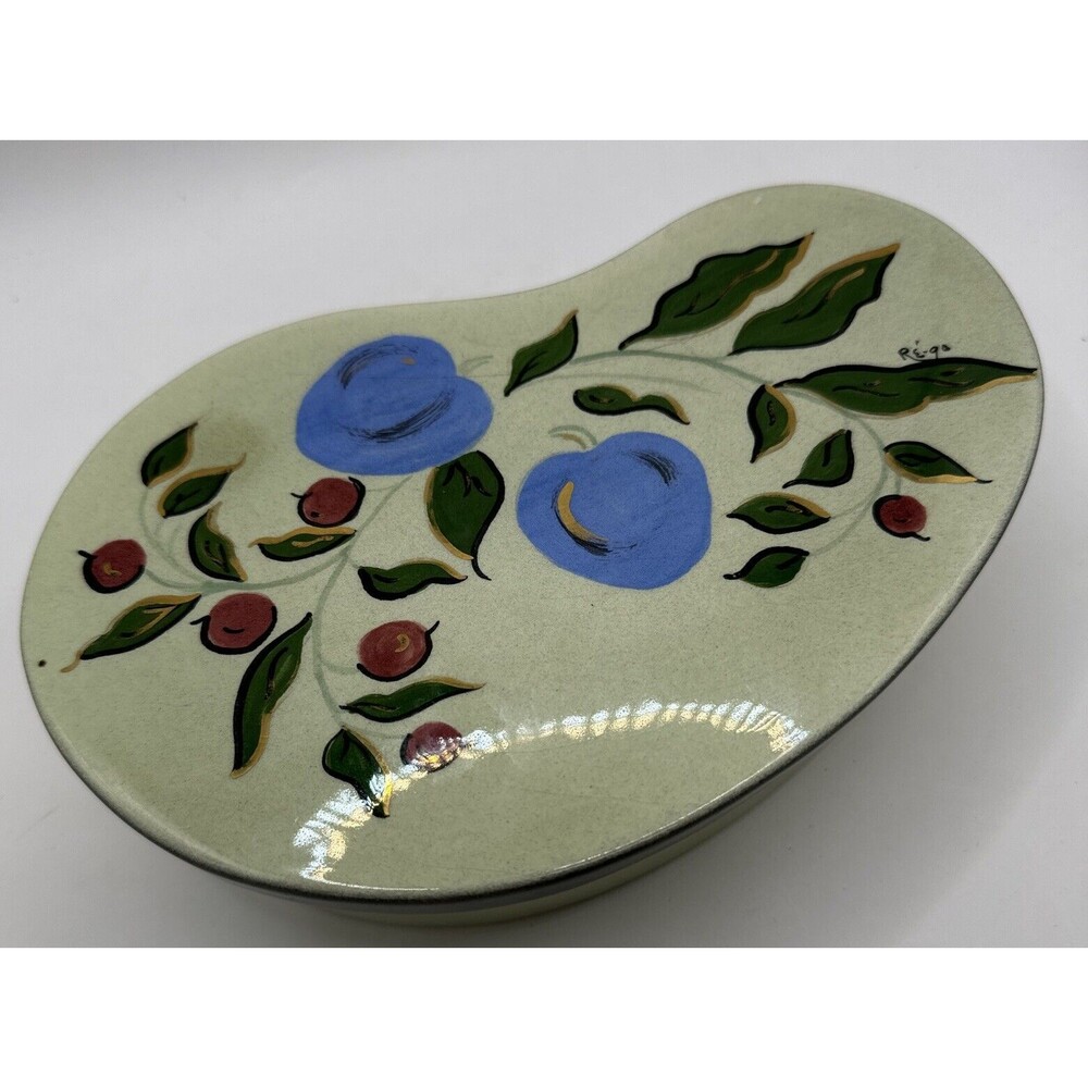 Re-Go California Pottery 1952 # 201 Cigarette Trinket Box with Lid Plums Cherrys